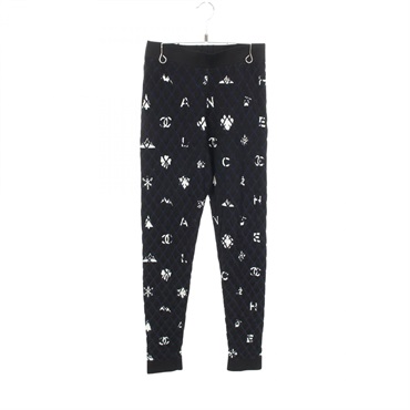 CHANEL COCO Mark Diamond Pattern Knit Leggings Pants #36 cashmere wool Used CC