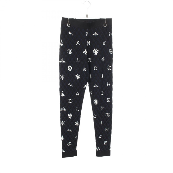 CHANEL COCO Mark Diamond Pattern Knit Leggings Pants #36 cashmere wool Used CC