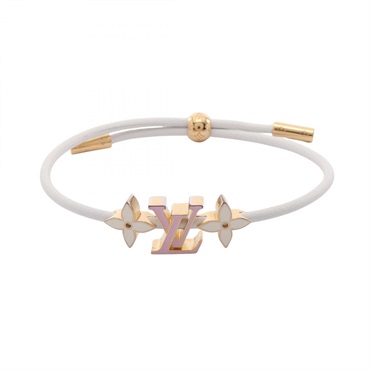 LOUIS VUITTON LV Crew Bracelet Bangle M1020 leather Gold Plated White Used Women