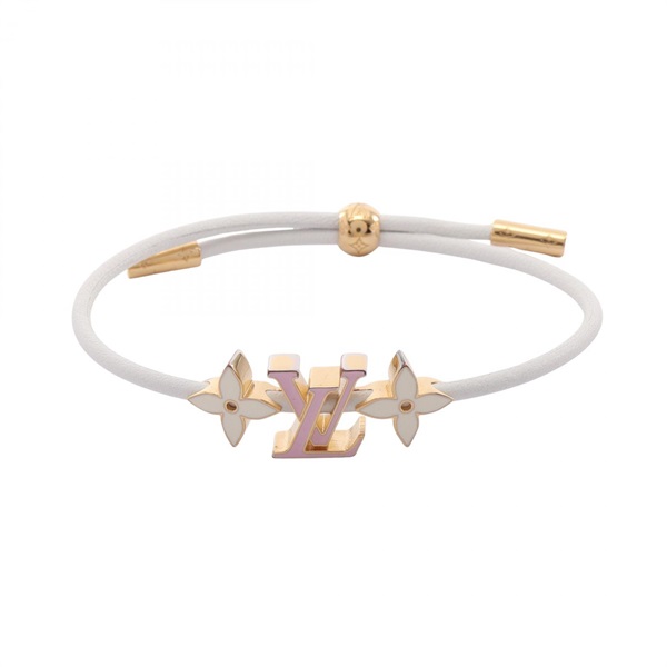 LOUIS VUITTON LV Crew Bracelet Bangle M1020 leather Gold Plated White Used Women
