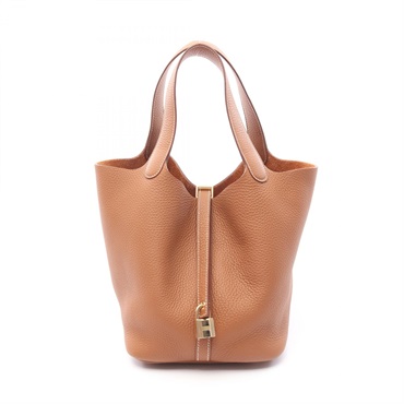 HERMES Picotin Lock MM Handbag Clemence leather Brown Gold Used Women K GHW