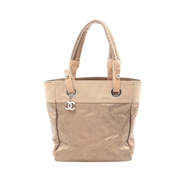 CHANEL Paris Biarritz PM Tote Shoulder Bag A34208 canvas leather Gold SHW Used