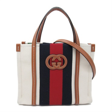 GUCCI Web Stripe Interlocking Shoulder Tote Bag 77735 canvas leather White Used