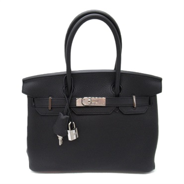 HERMES Birkin 30 Black Handbag Clemence leather Noir Used Women U SHW