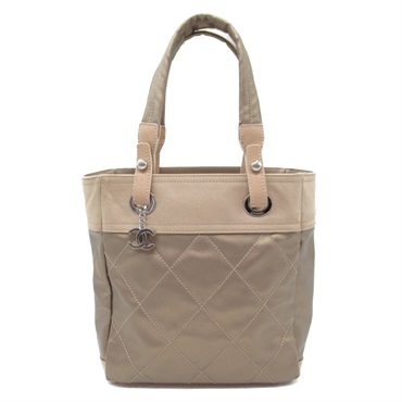 CHANEL Paris Biarritz PM Tote shoulder Bag Coated canvas Gold Used SHW