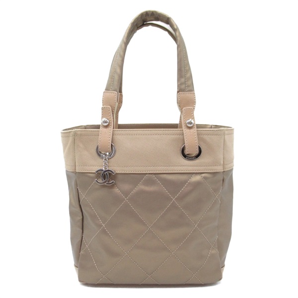 CHANEL Paris Biarritz PM Tote shoulder Bag Coated canvas Gold Used SHW