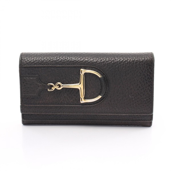 GUCCI Horsebit Bifold long wallet 154257 leather Black Used Women GHW