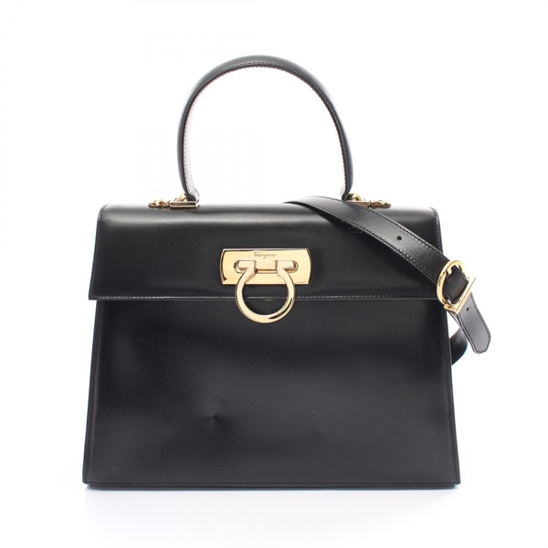 Salvatore Ferragamo Gancini 2way shoulder Handbag leather Black Used Women GHW