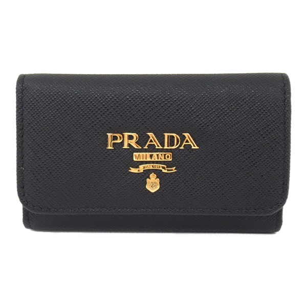 PRADA 4 hooks key holder case 1PG004 Saffiano leather Black Used