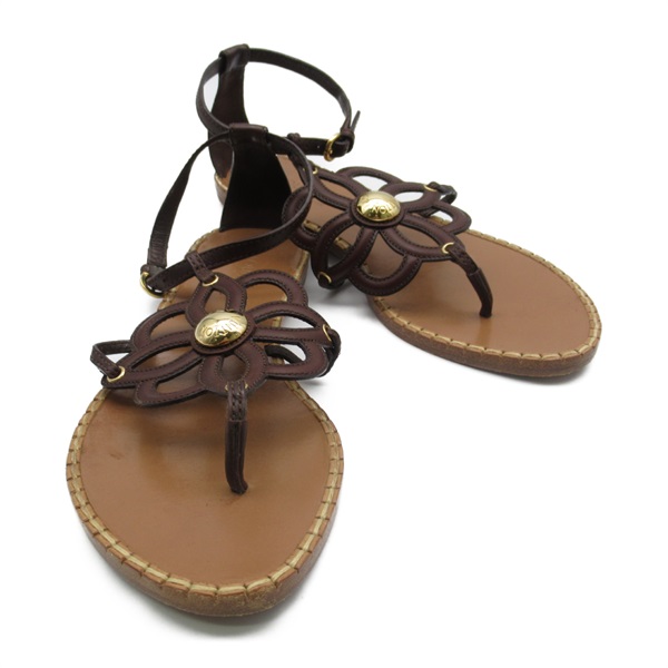 LOUIS VUITTON Sandals shoes flat leather Brown Used Women size 36 LV