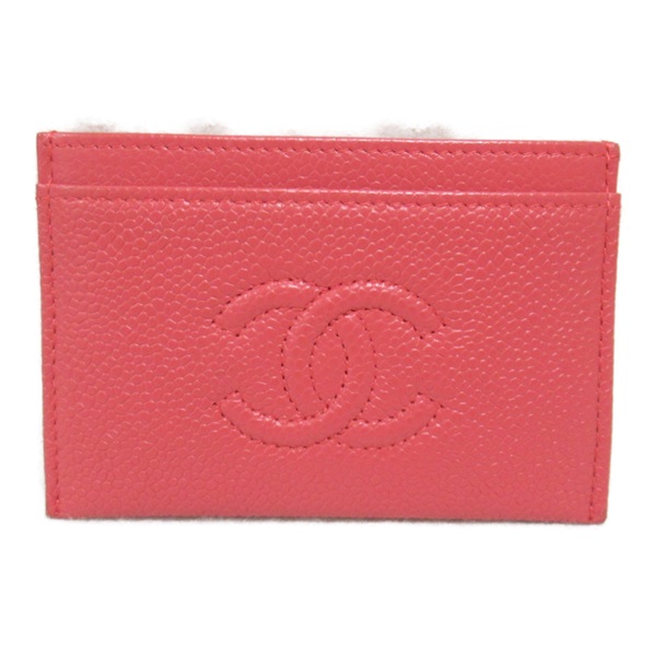 CHANEL Card Case holder Caviar Skin leather Pink Used Women CC Coco