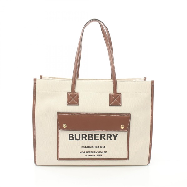 BURBERRY Tote Bag canvas leather Beige Brown Used Women logo