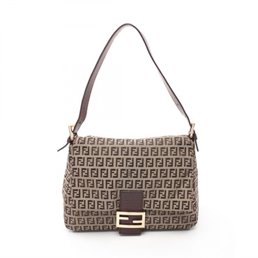 FENDI Mamma bucket Zucchino Shoulder Bag canvas leather Beige Brown Used Women