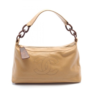 CHANEL COCO Mark Shoulder Bag leather Grained calfskin Brown Used Women GHW CC