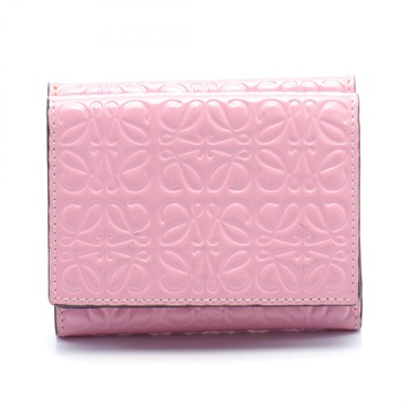 LOEWE Repeat anagram Tri-fold wallet Purse leather Pink Used Women