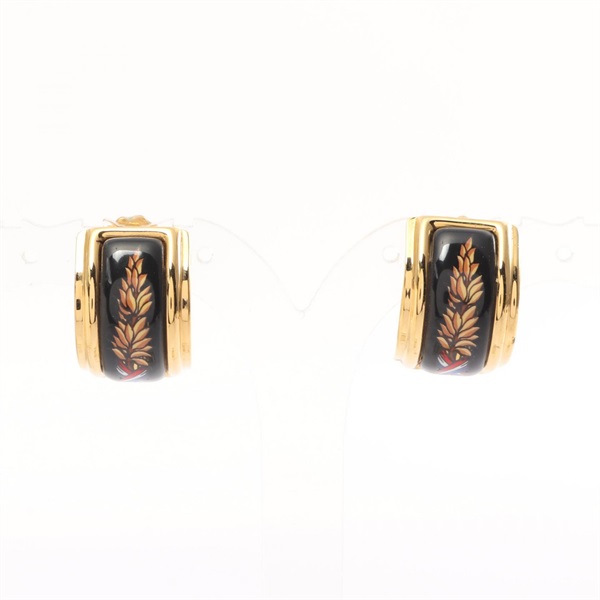 HERMES Email clip Earring Gold Plated Cloisonne Black Used