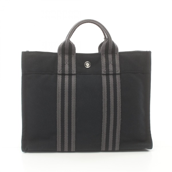 HERMES Fourre Tout PM Tote Bag canvas Black Gray Used SHW