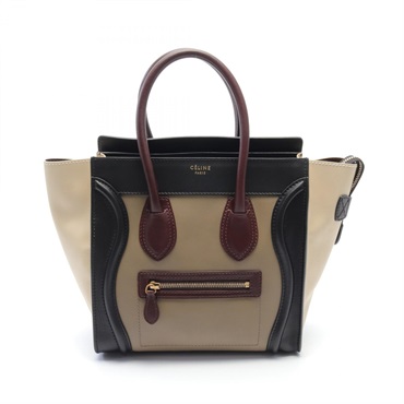 CELINE Luggage micro shopper Tote Bag 167793 leather Beige Black Multicolor Used