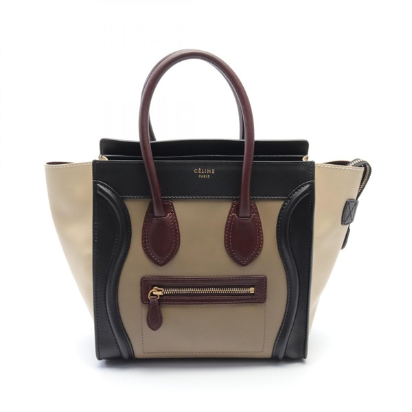 CELINE Luggage micro shopper Tote Bag 167793 leather Beige Black Multicolor Used