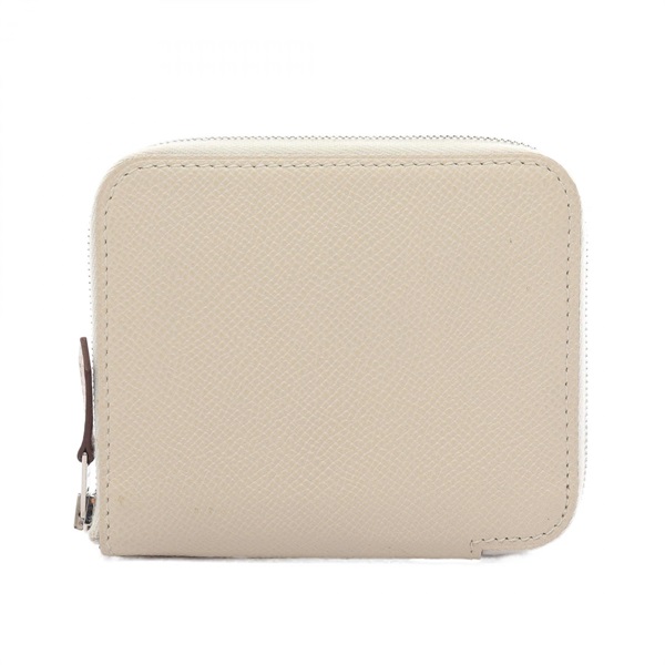 HERMES Azap compact silk in Round wallet Purse Epsom Leather SHW Nata White Used