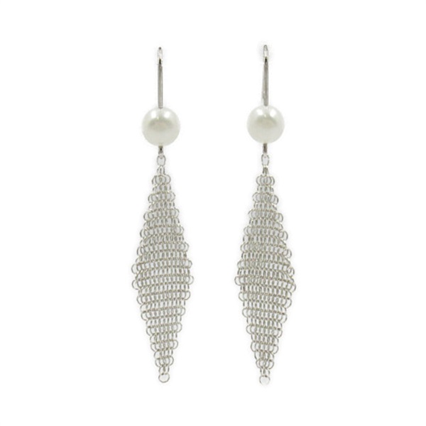 TIFFANY＆CO Pearl Mesh Pierced earrings Silver925 White Used