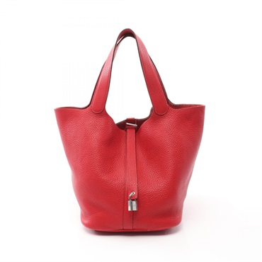 HERMES Picotin Lock GM Hand bag P 0912 Taurillon Clemence Red Used SHW