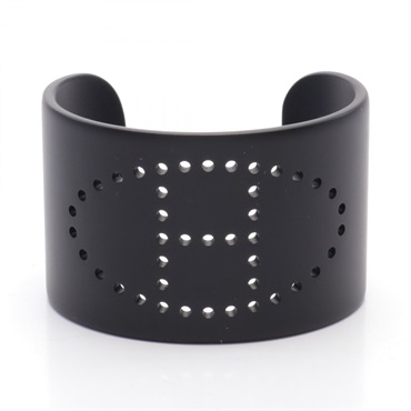 HERMES Evelyne Cuff Bangle bracelet 15cm Stainless Steel Black Used