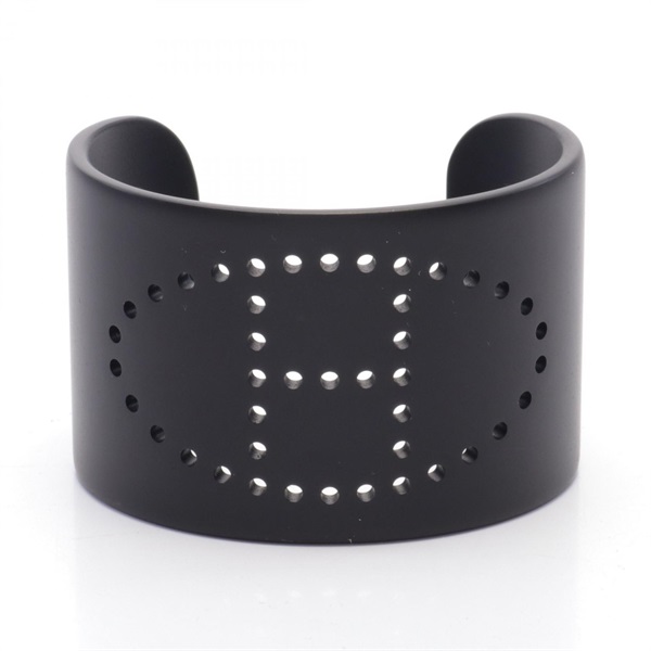 HERMES Evelyne Cuff Bangle bracelet 15cm Stainless Steel Black Used