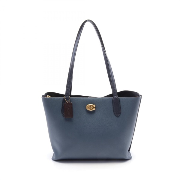 COACH Willow color block Tote Bag C0691 leather Blue Navy Used Women