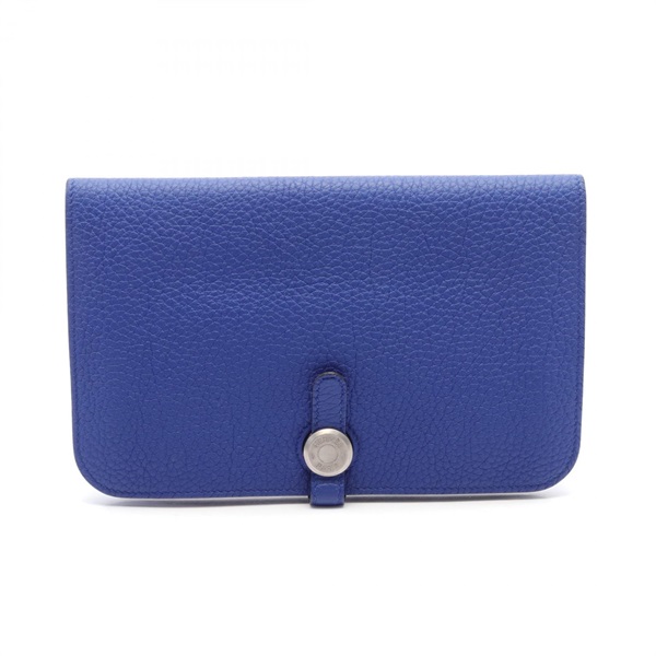 HERMES Dogon GM Bifold purse wallet O Togo leather Blue royale Used SHW