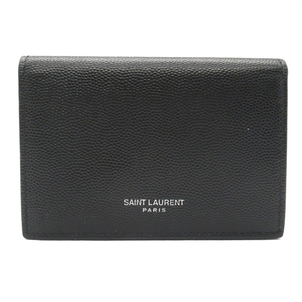 SAINT LAURENT name ID card holder case leather Black Used