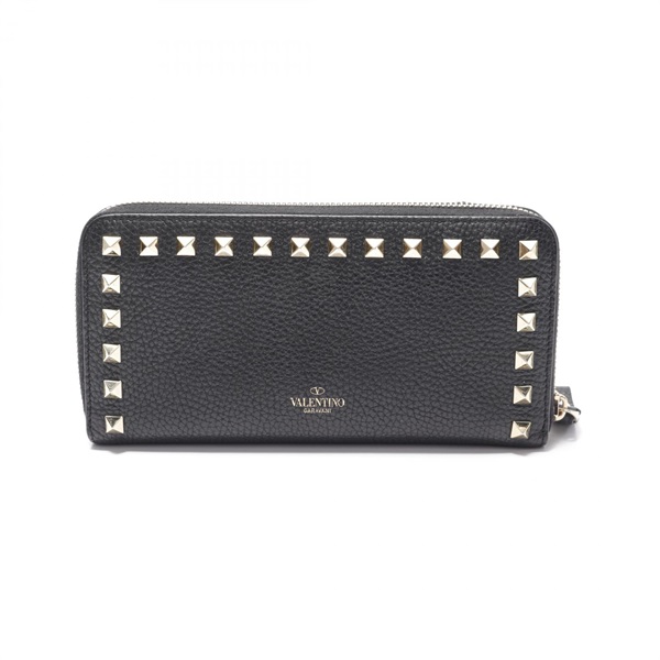 Valentino Rock studs Zippy Around long wallet leather Black Used Women