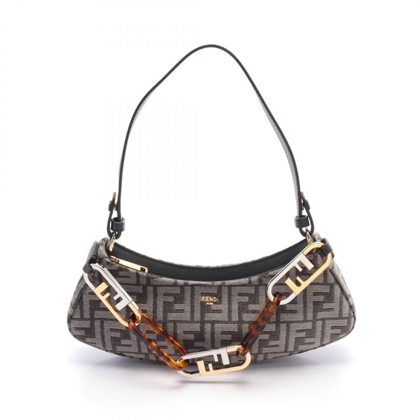 FENDI O'lock Swing Hobo FF Logo Shoulder Bag 8BS068 Jacquard Gray Used Women