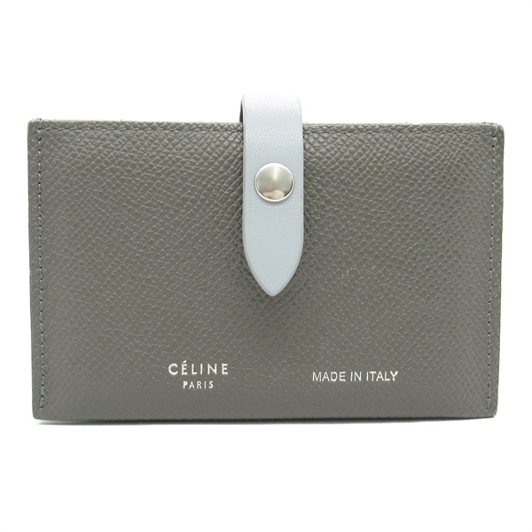 CELINE Card Case holder leather Dark gray Used Women logo