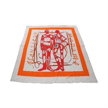 HERMES MONSIEUR ET MADAME Scarf cotton Gray Orange Red Multicolor Used Women