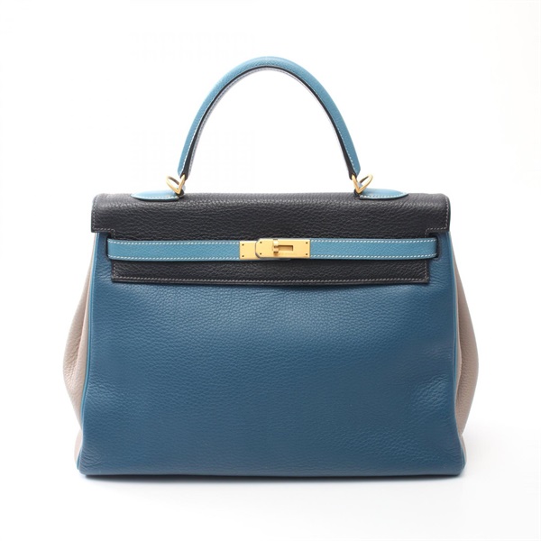 HERMES Kelly 35 2way Handbag Taurillon Clemence leather Blue indigo Used G GHW