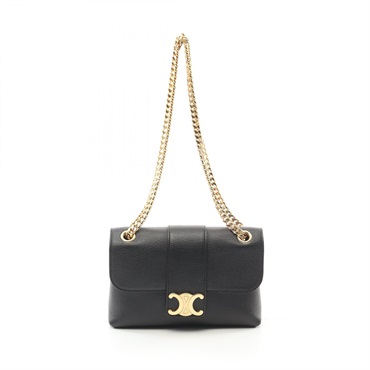 CELINE Victor Medium Chain Shoulder Bag 115853 leather Black Used Women GHW