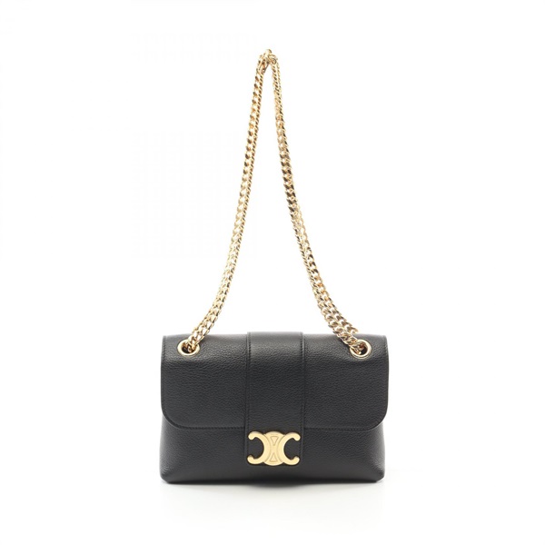 CELINE Victor Medium Chain Shoulder Bag 115853 leather Black Used Women GHW