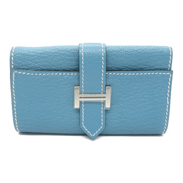 HERMES Bearn 4 key holder case W Chevre leather New Blue Jeans Used SHW