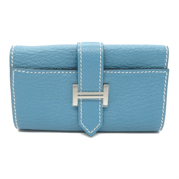 HERMES Bearn 4 key holder case W Chevre leather New Blue Jeans Used SHW
