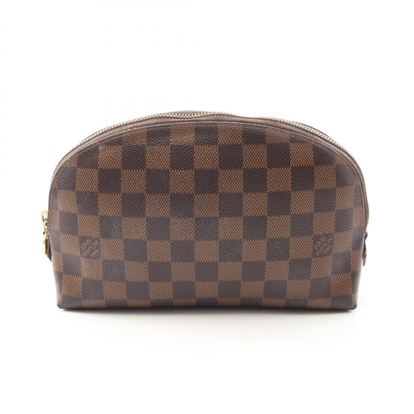 LOUIS VUITTON Pochette Cosmetique GM Pouch N23345 Damier Canvas Ebene Used Women