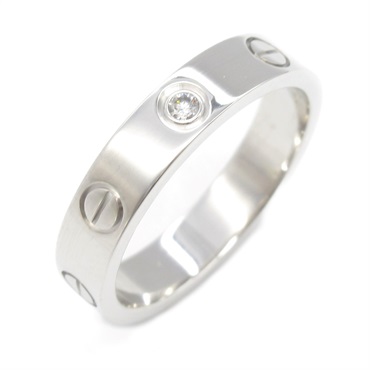 CARTIER Mini Love 1P Diamond Ring 18KWG White Gold Used women US size 5.75 #51