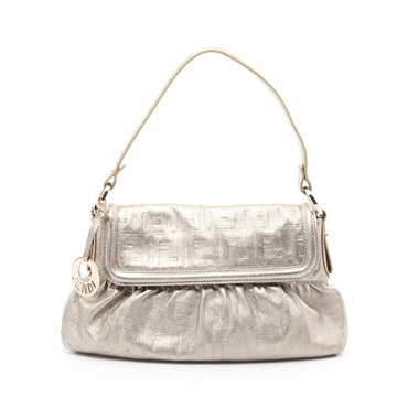 FENDI Chef bag zucca Shoulder Bag 8BR445 leather Gold Used Women