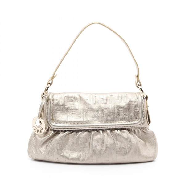 FENDI Chef bag zucca Shoulder Bag 8BR445 leather Gold Used Women