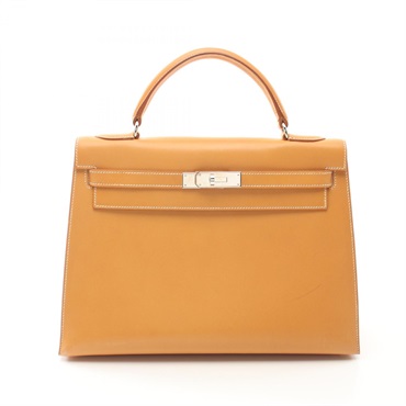 HERMES Kelly 32 Natural Handbag Vache leather Vache leather Brown Used Women