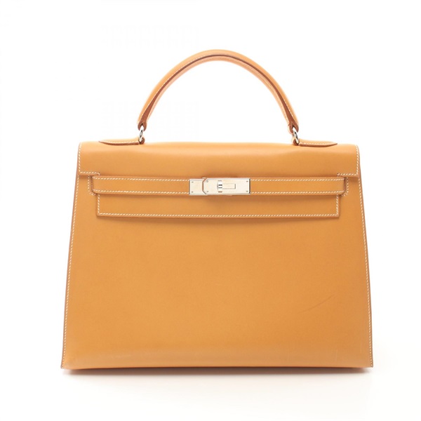 HERMES Kelly 32 Natural Handbag Vache leather Vache leather Brown Used Women