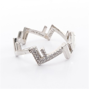 FENDI Five Ring Stainless Steel Rhinestone Used mens US size 11.75