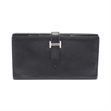 HERMES Bearn Soufflet Bifold purse wallet K Epsom Black Used SHW
