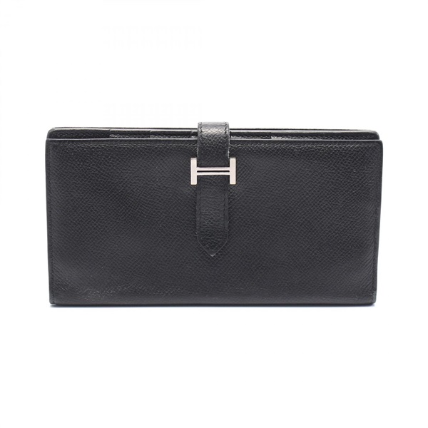 HERMES Bearn Soufflet Bifold purse wallet K Epsom Black Used SHW