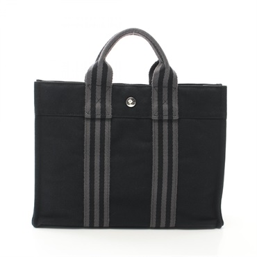 HERMES Fourre-tout PM Tote Bag canvas Black Gray Used SHW